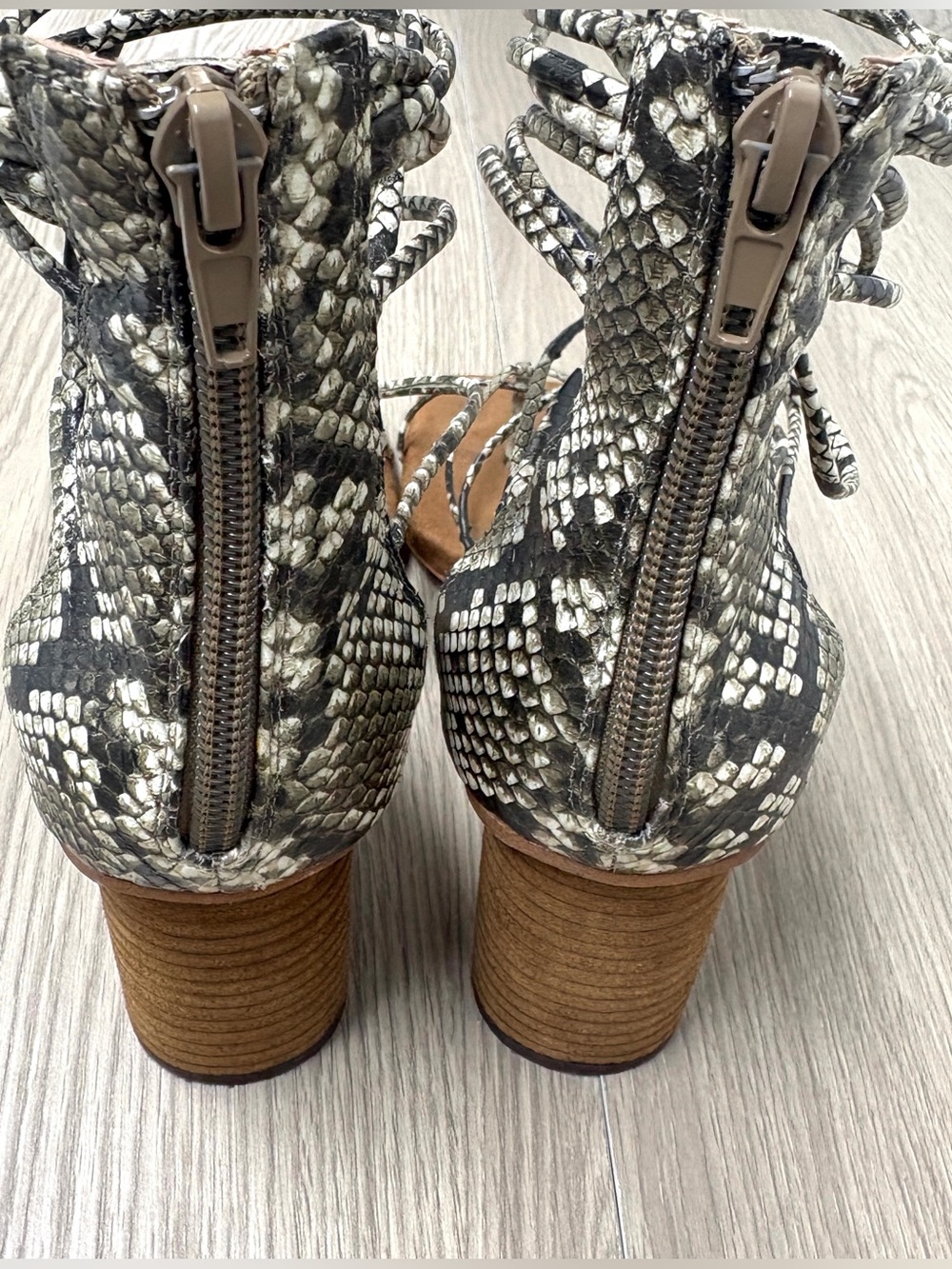 Jeffrey Campbell x Free People Snake Print Leather Square Toe Heel Sandals 7.5 - Picture 6 of 10